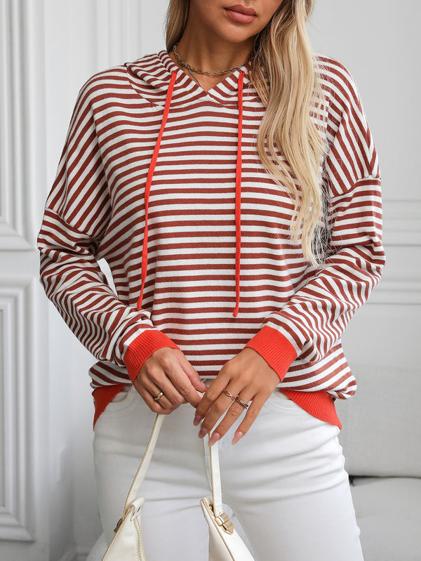 Autumn Winter Women Clothing Striped Contrast Color Long Sleeves Casual Sweater Hoodie for Women